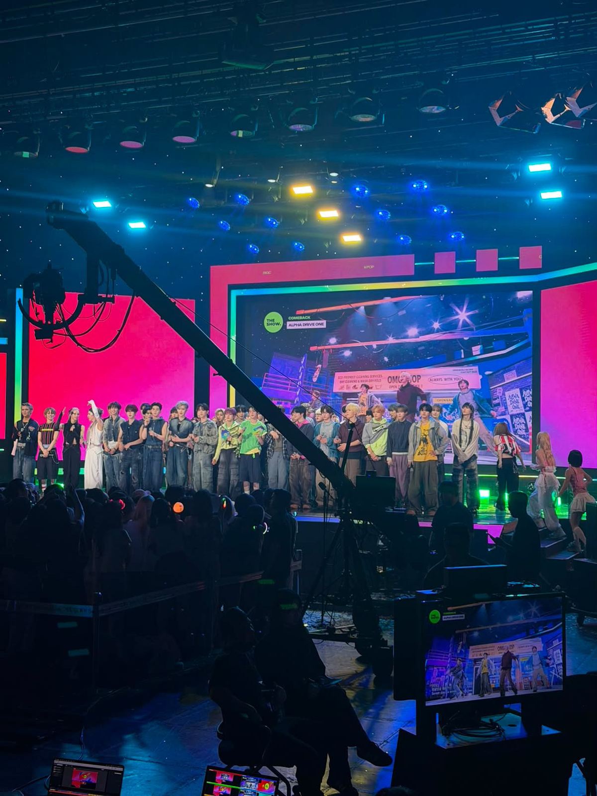 A live K-pop music show taping seen from the audience